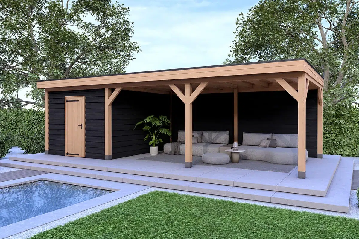 Portfolio project moderne achtertuin met tegels en groen in het Westland